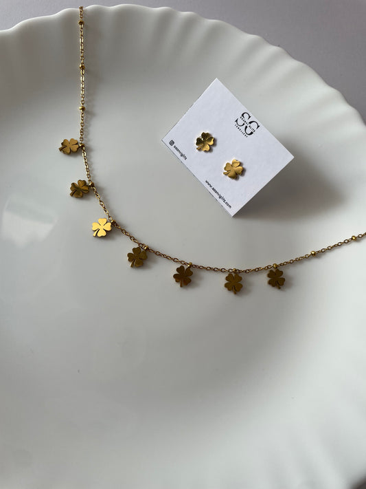 Lucky Clover Charm Necklace & Earrings Set