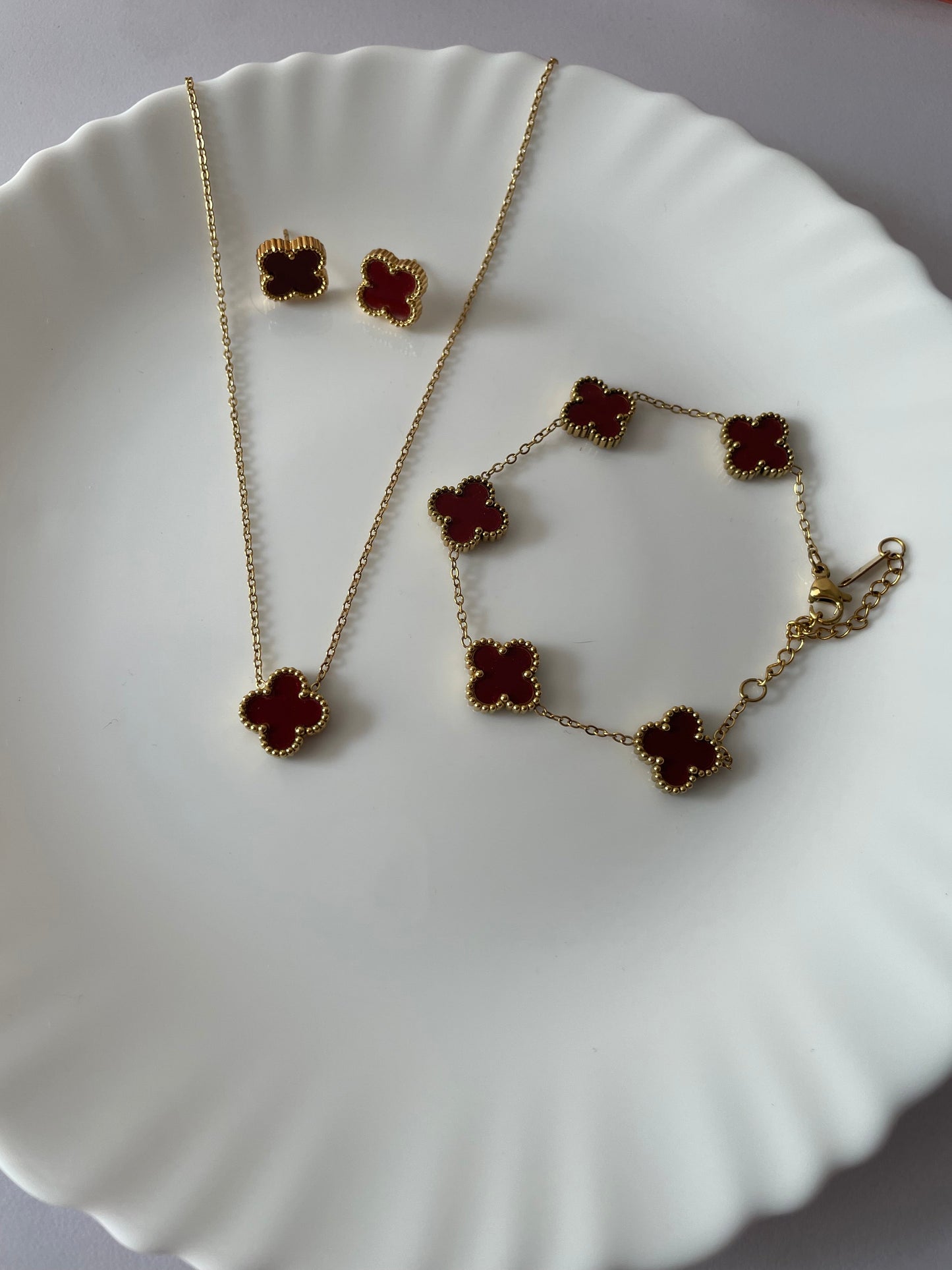 Clover Necklace Set-Brown
