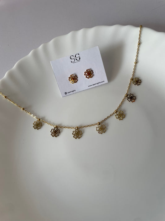 Roselle Floral Charm Necklace & Earrings Set