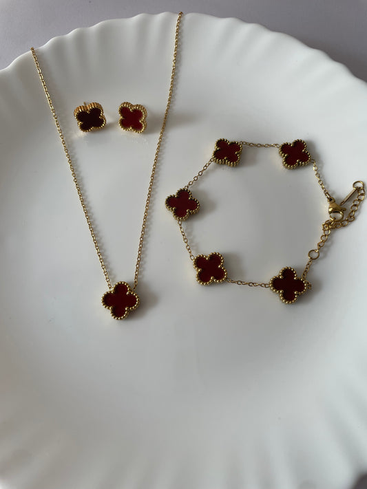 Clover Necklace Set-Brown