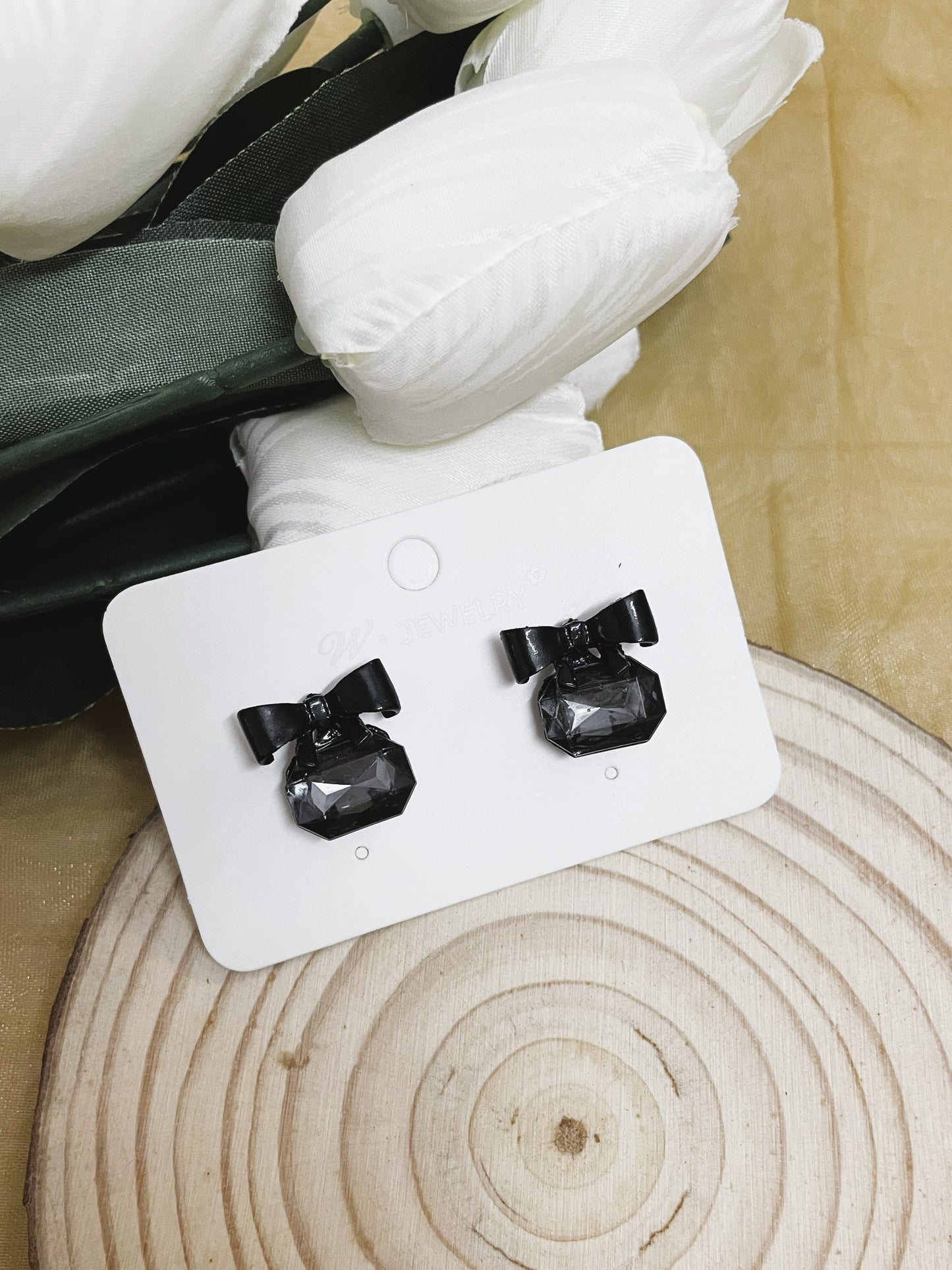 Bejeweled Bow Studs-Black