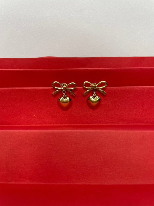 Bow Heart Earrings-Golden