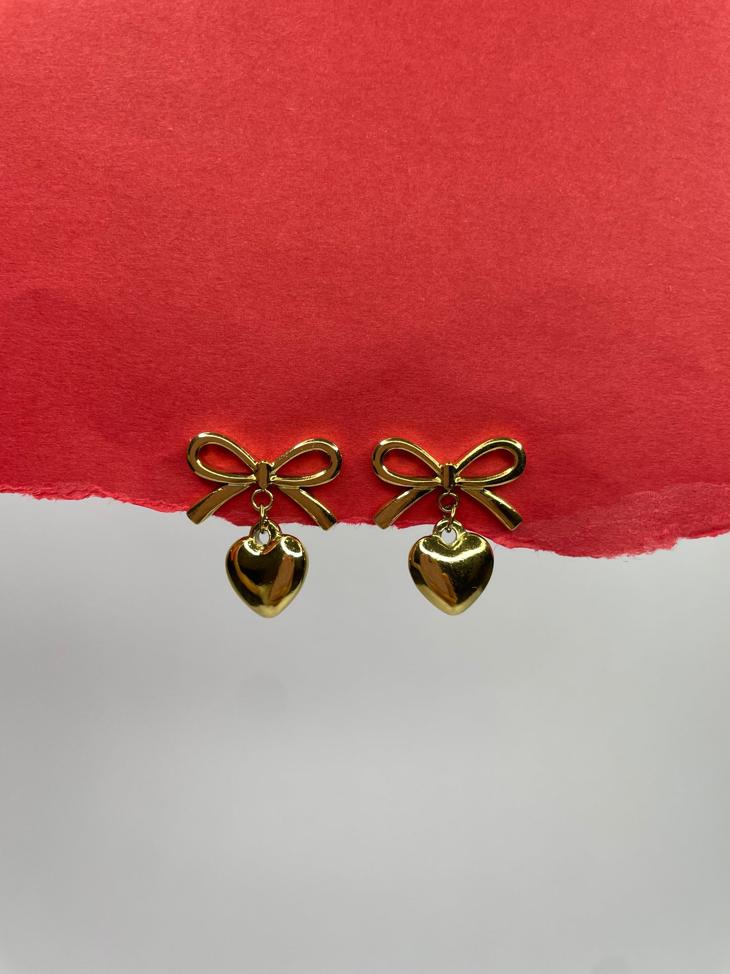 Bow Heart Earrings-Golden