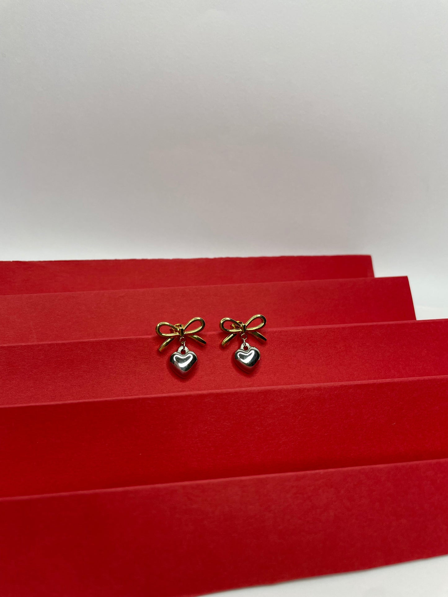 Bow Heart Earrings-Silver