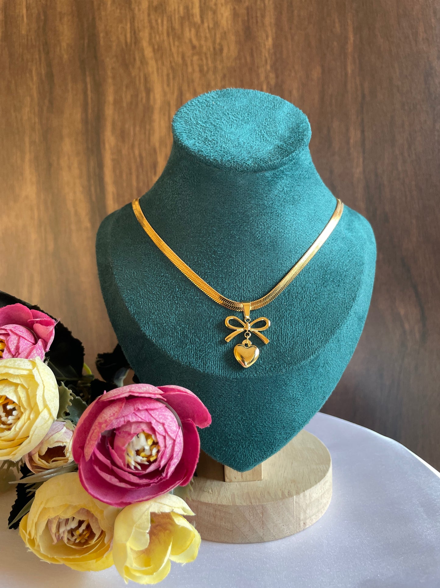Bow Heart Necklace