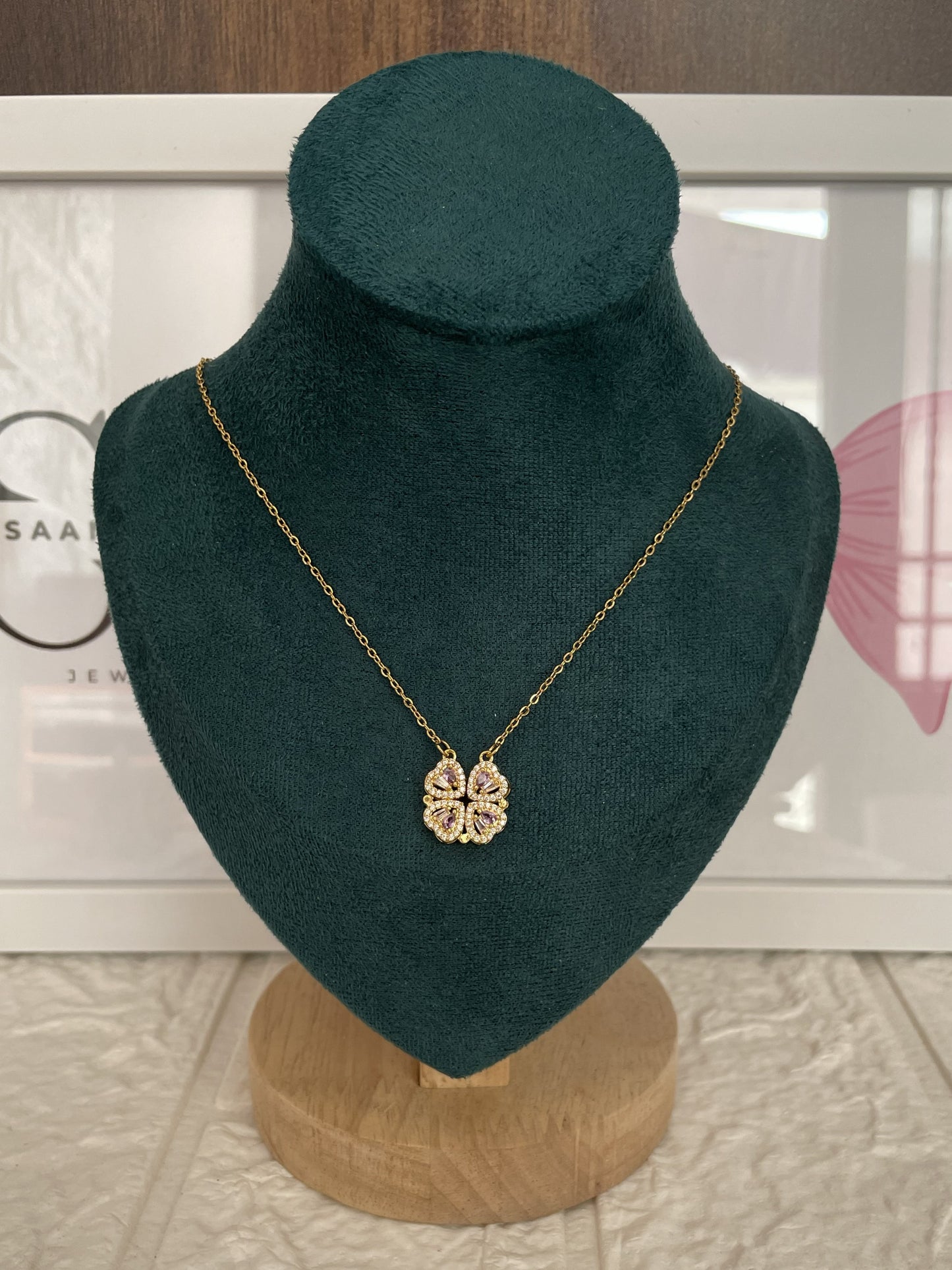 Bejewelled Heart Pink Necklace