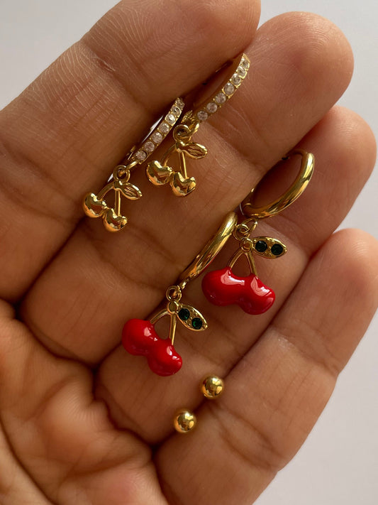 Cherry Charm Trio Earrings (Combo)