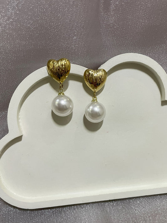 Heart with Pearl Golden Danglers