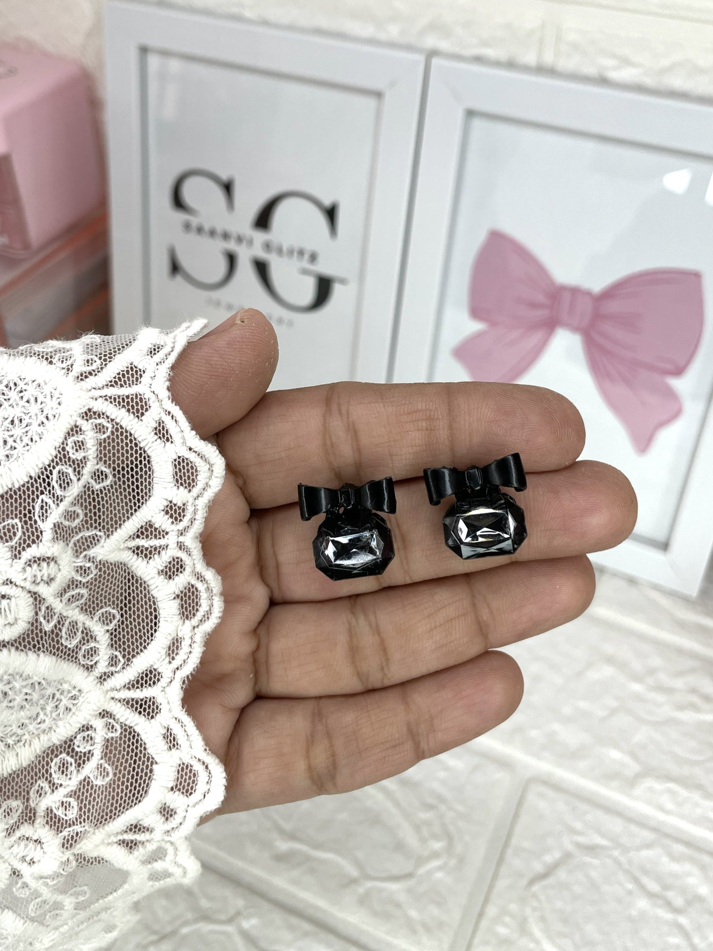 Bejeweled Bow Studs-Black
