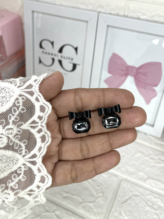 Bejeweled Bow Studs-Black
