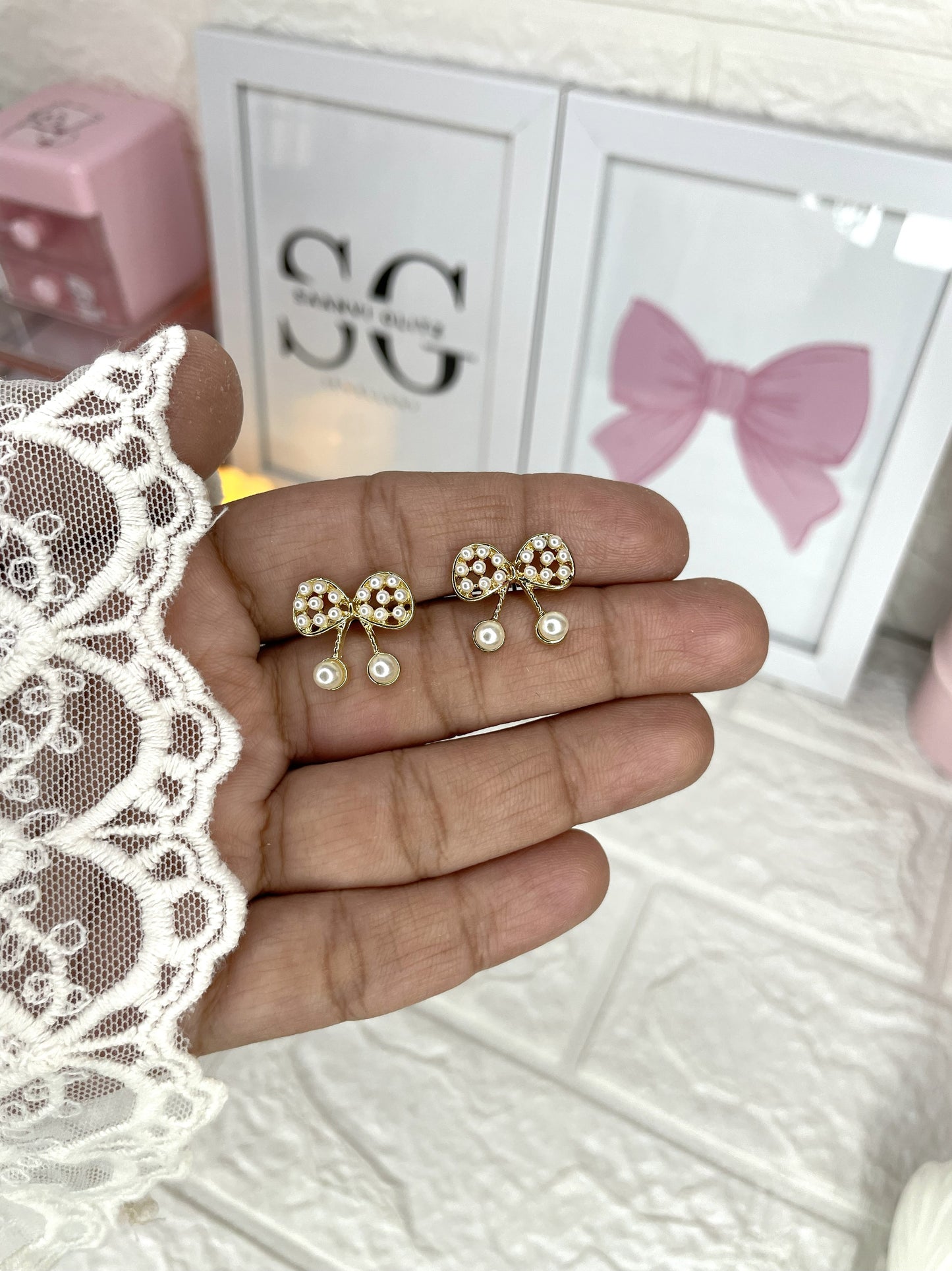 Pearl Bow Knot Studs