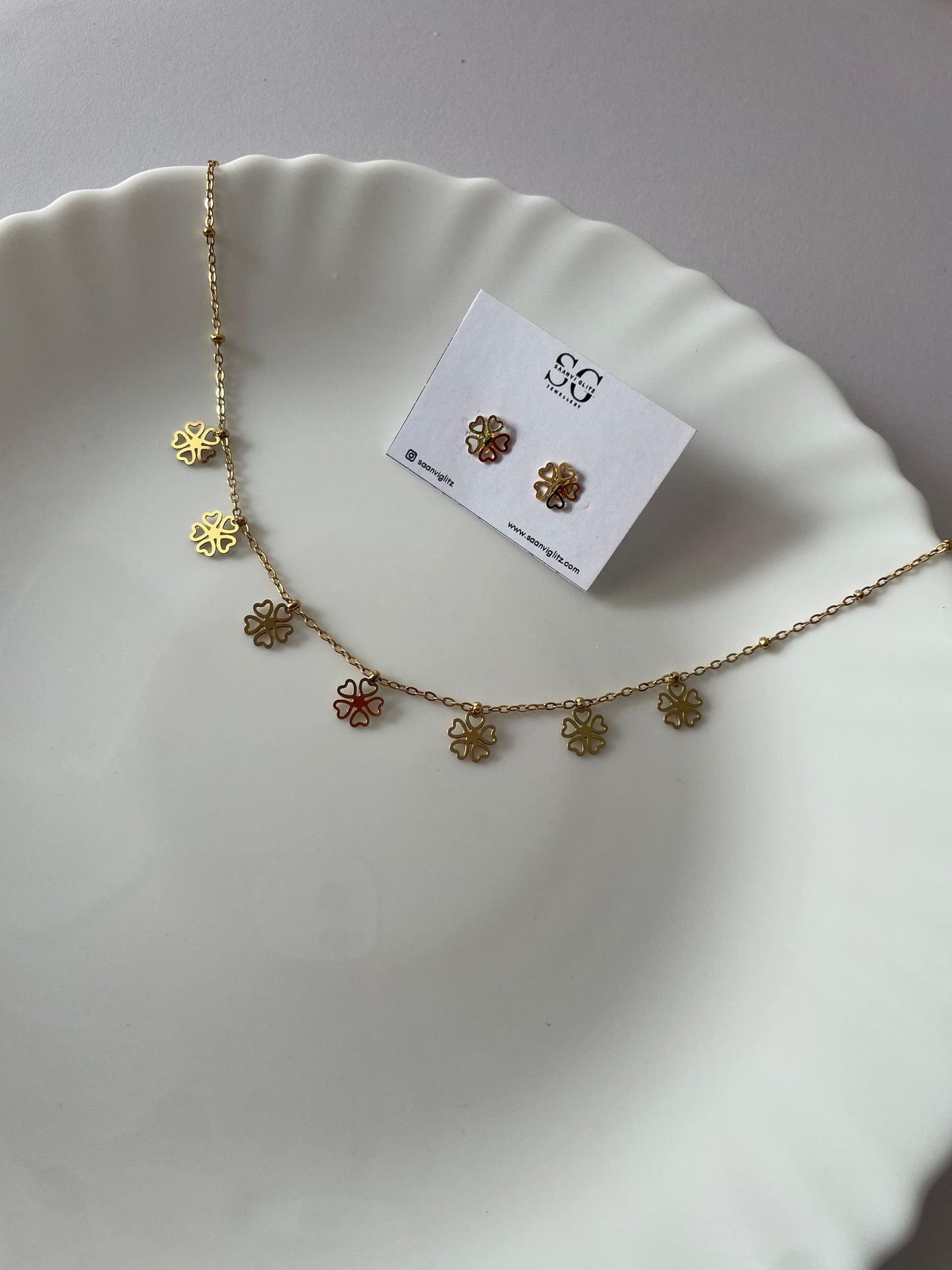 Roselle Floral Charm Necklace & Earrings Set
