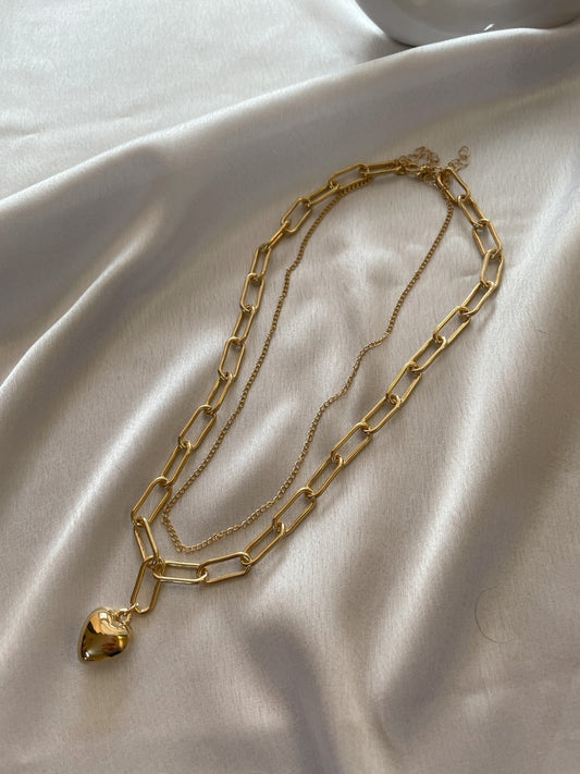 Double Chain Bold Heart Necklace