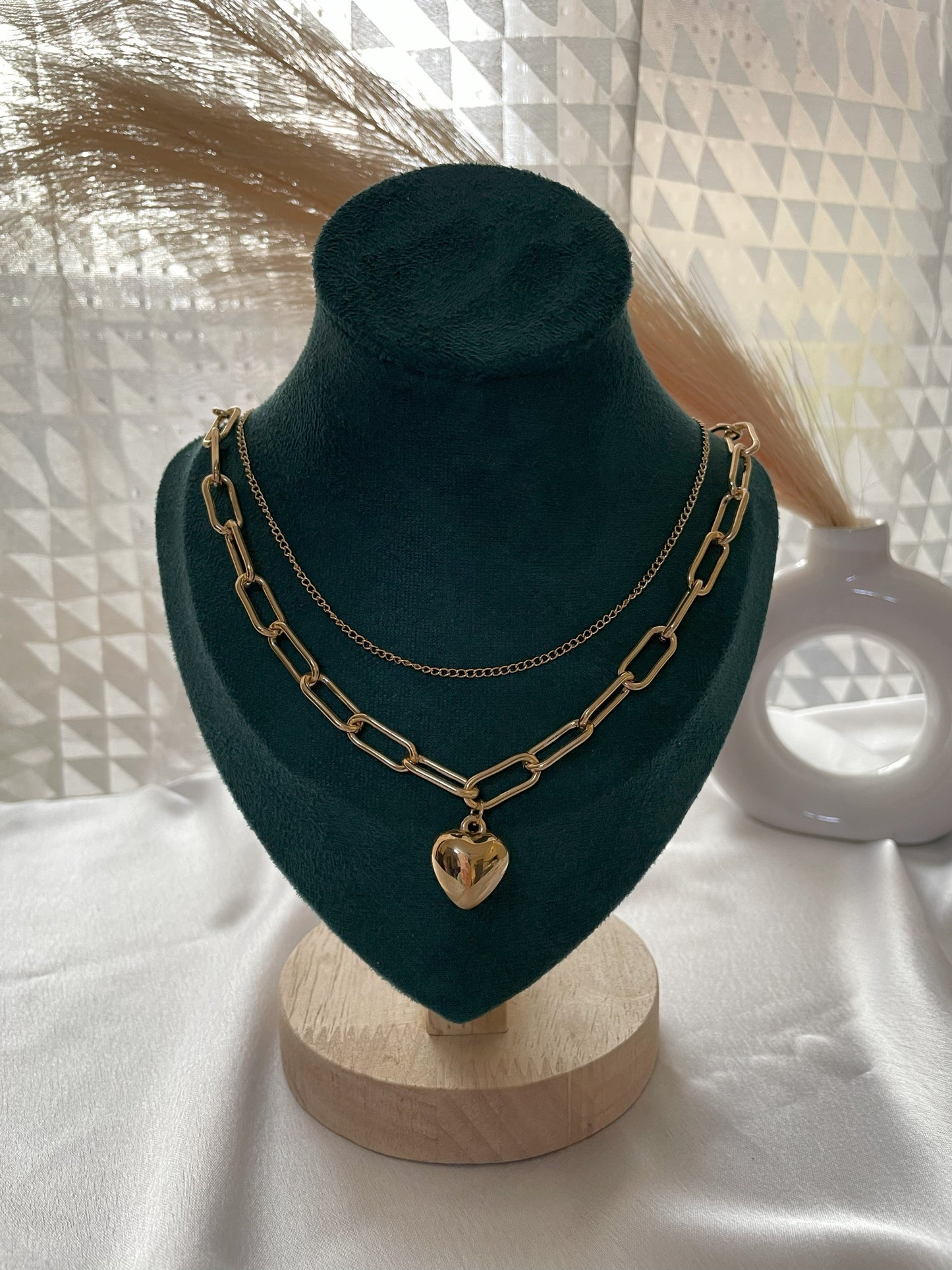 Double Chain Bold Heart Necklace