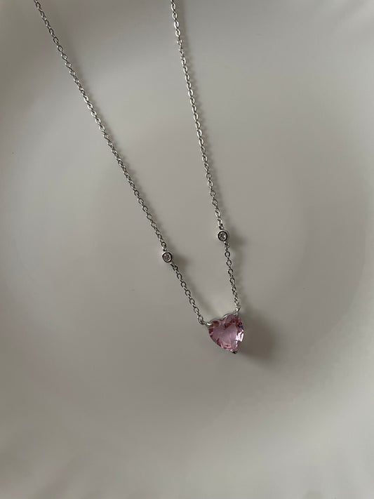 Diamond Heart Necklace-Pink