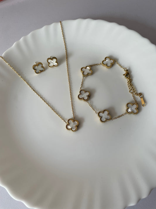 Clover Necklace Set-White