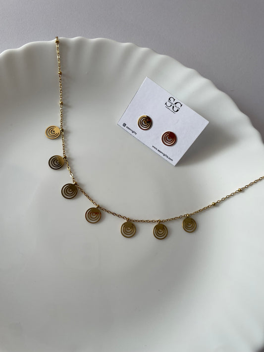 Golden Swirl Charm Necklace & Earrings Set