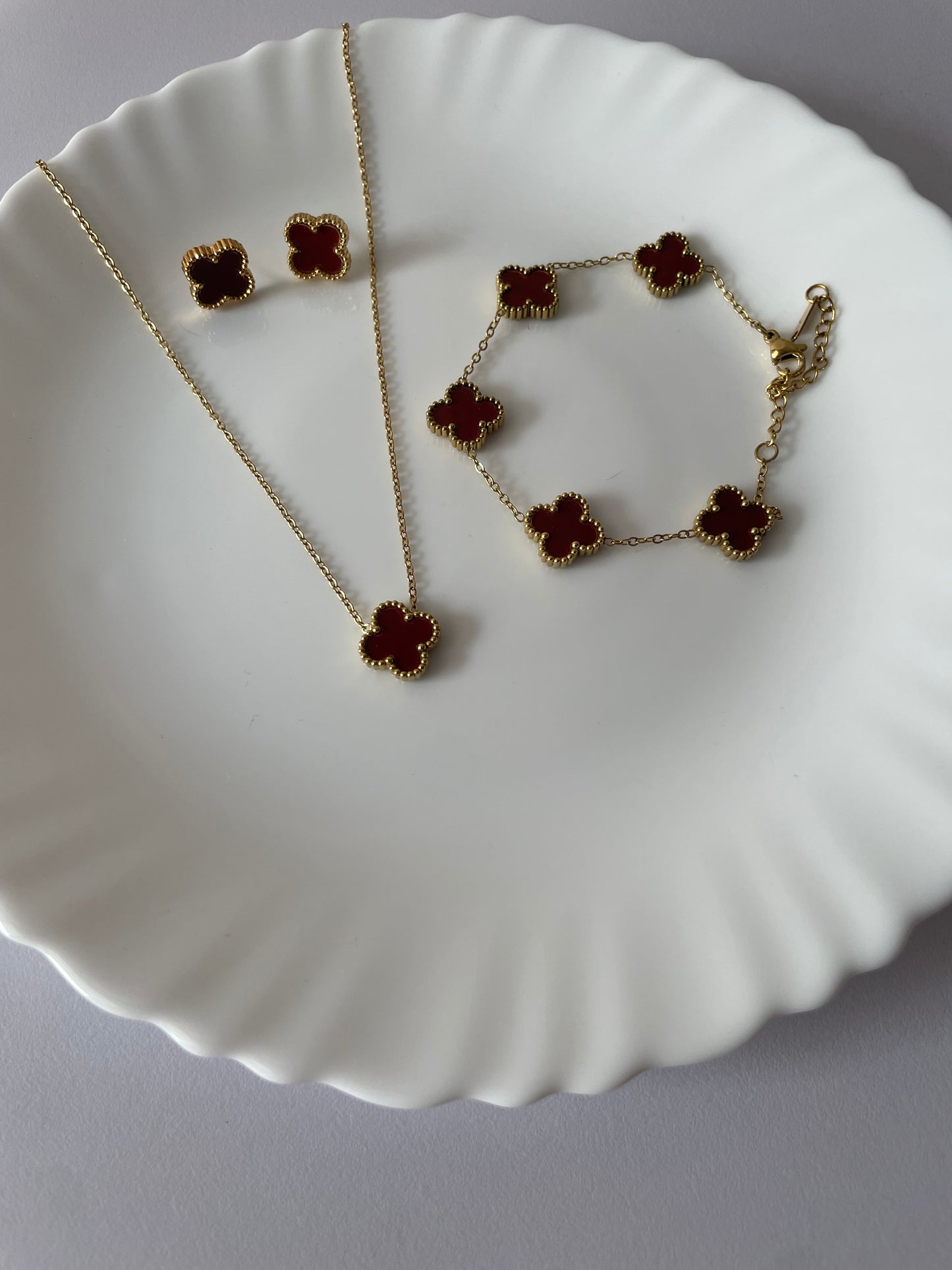 Clover Necklace Set-Brown