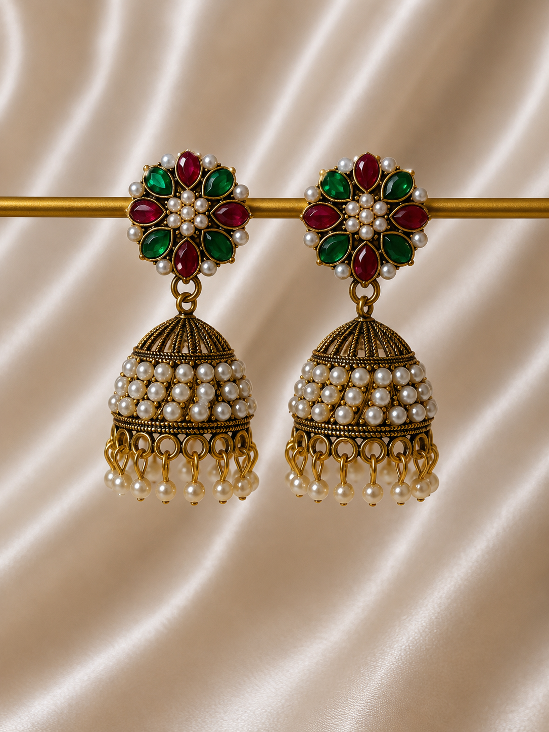 Rajwadi Pearl Jhumka Earrings