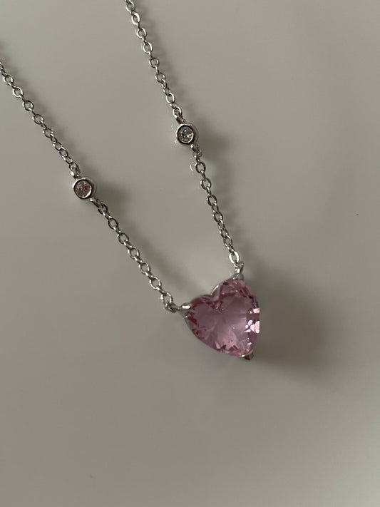 Diamond Heart Necklace-Pink