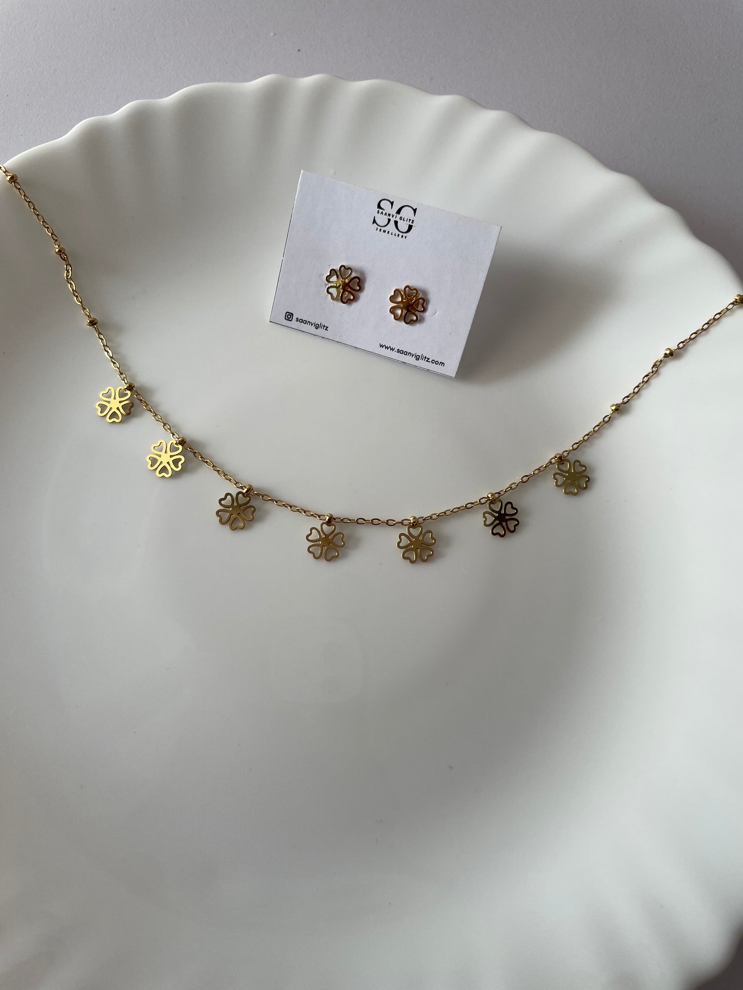 Roselle Floral Charm Necklace & Earrings Set