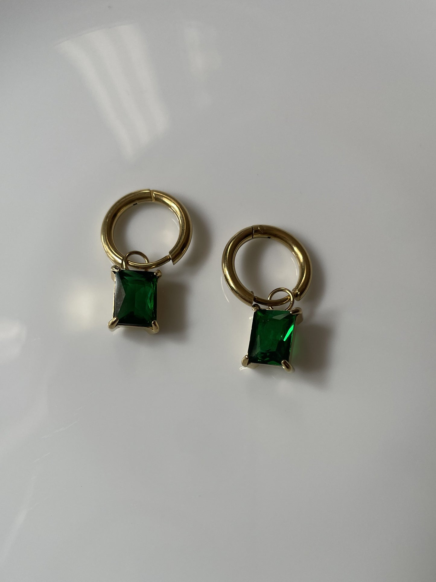 Emerald Drop Hoops