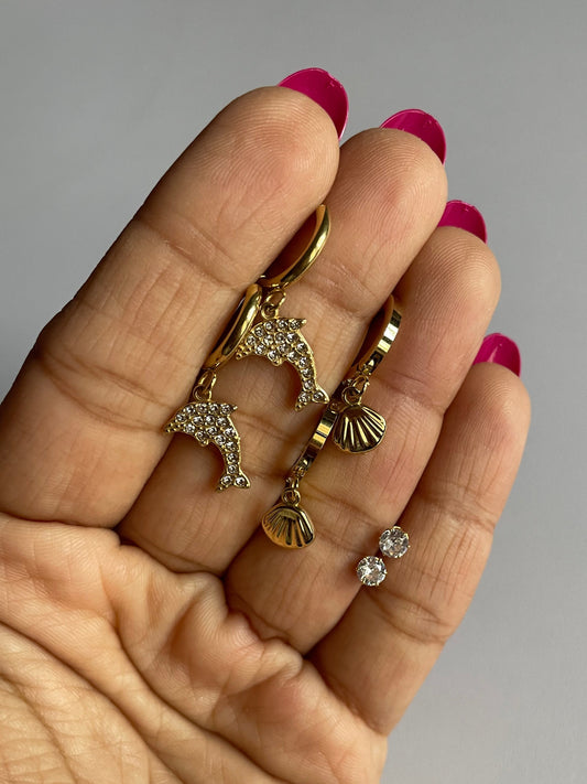 Ocean Charm Trio Earrings (Combo)
