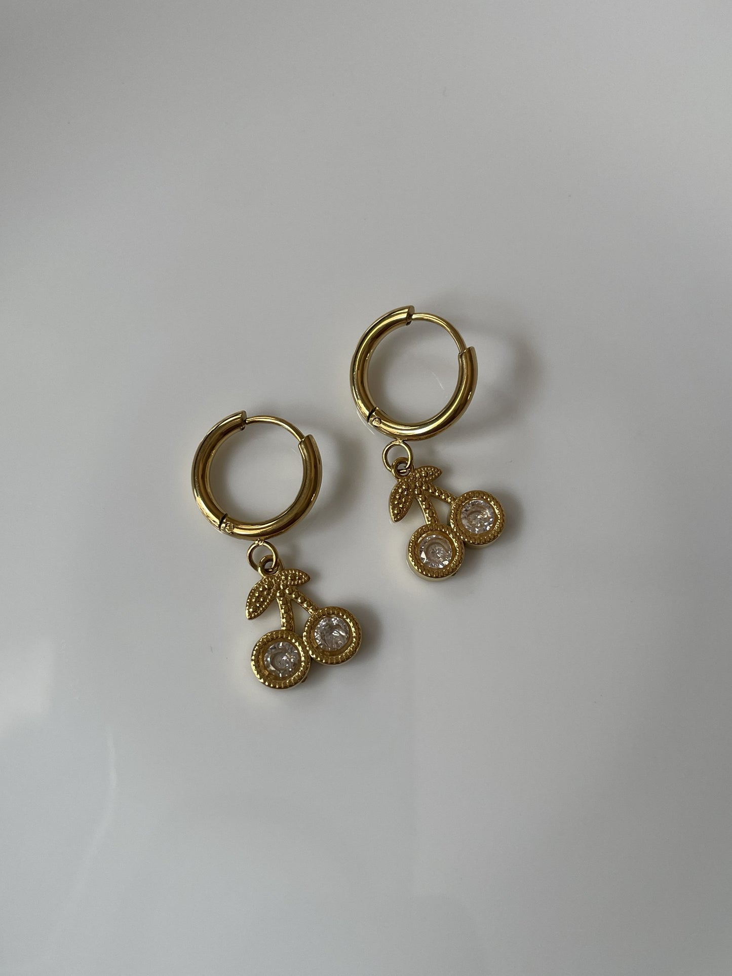 Golden Cherry Charm Hoops