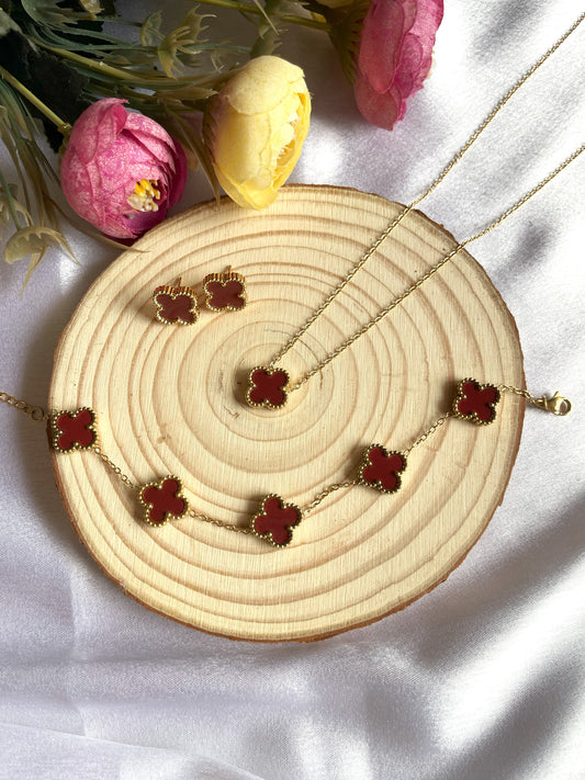 Clover Necklace Set (Brown)