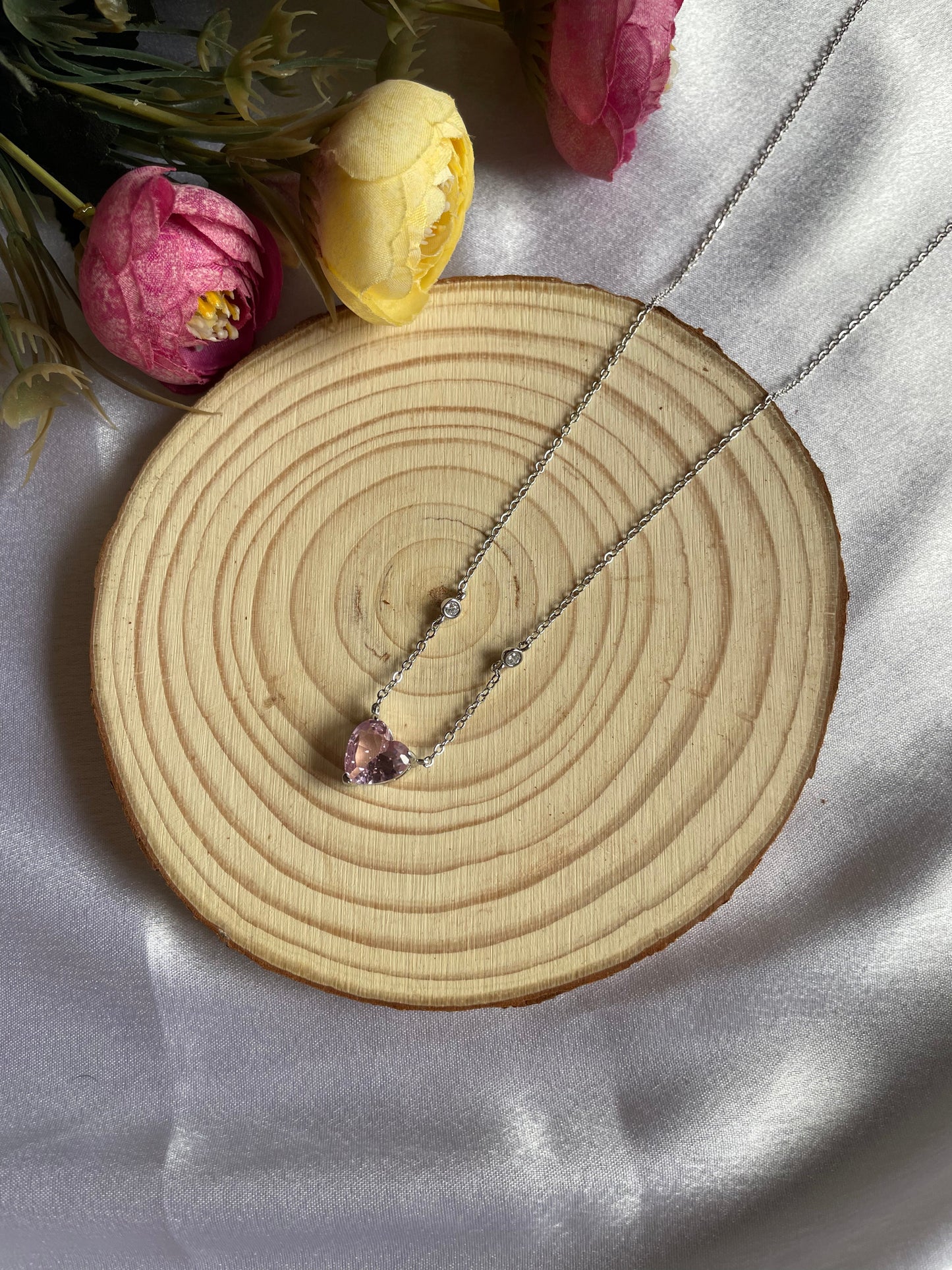 Diamond Heart Necklace-Pink