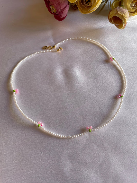 Cherry Pearl Necklace-Pink