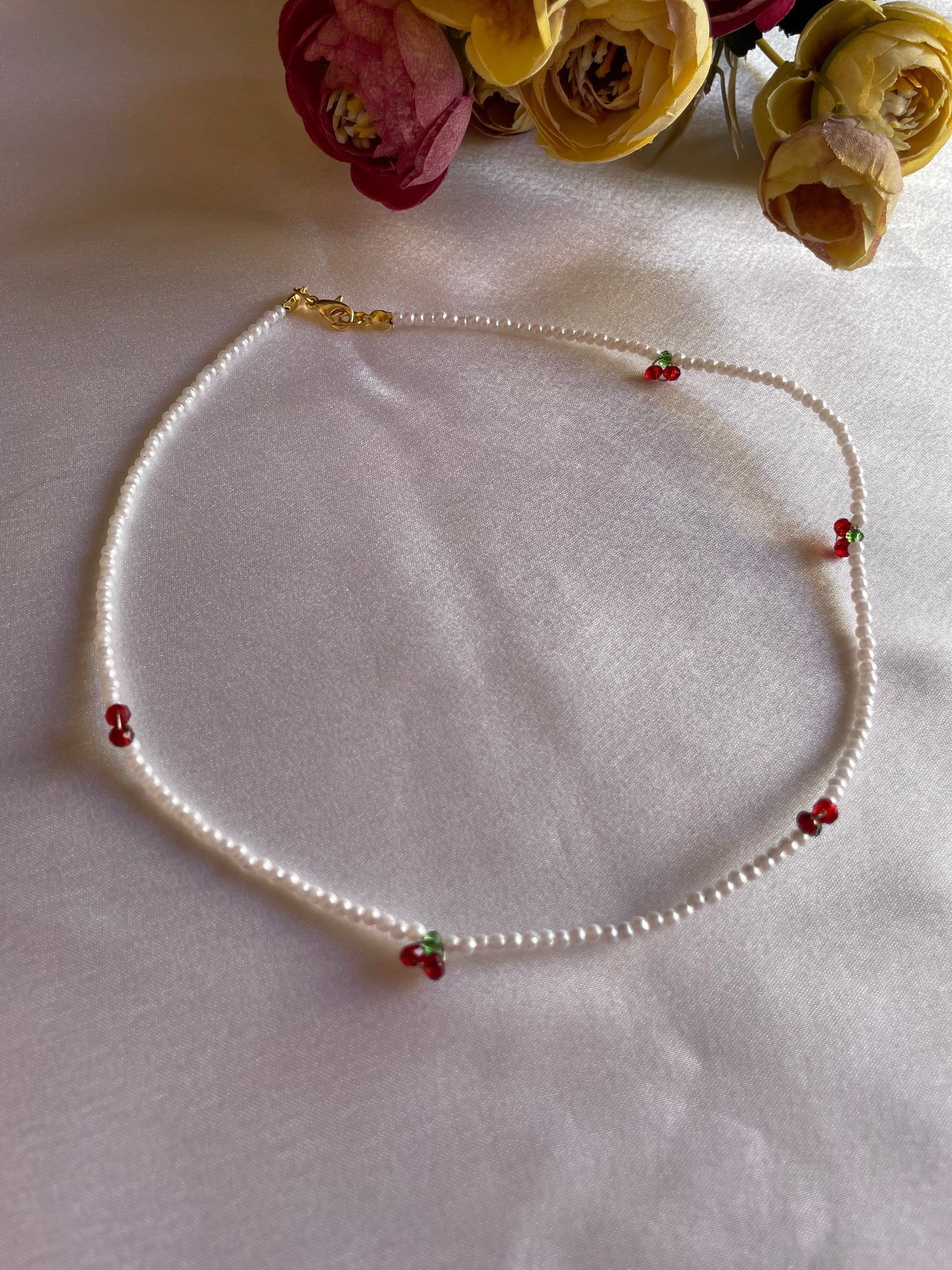 Cherry Pearl Necklace-Red