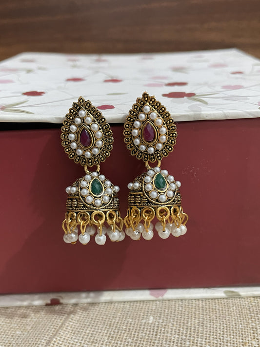 Kundan Pearl Blossom Jhumki