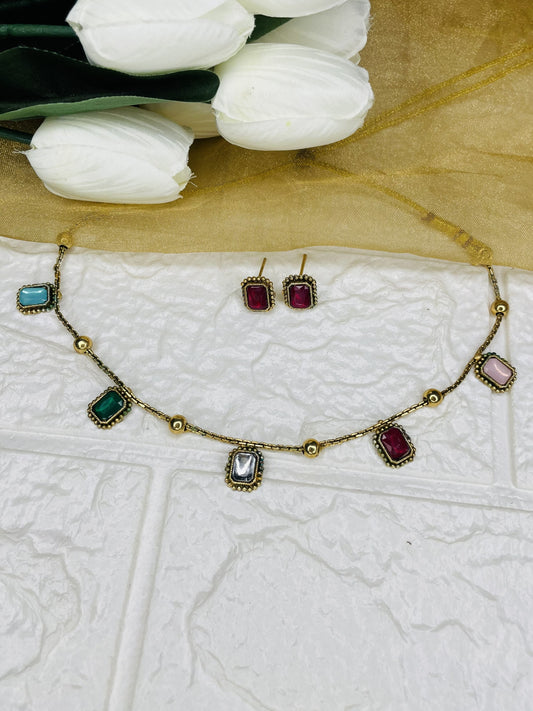 Rudrani Square Bloom Necklace Set